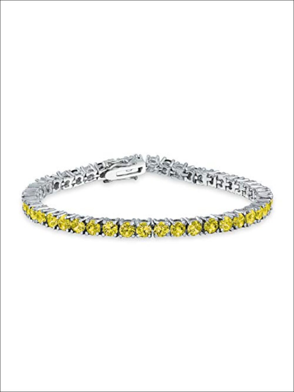 12 CT Round CZ Tennis Bracelet Silver Plated Rhodium Brass Box Clasp
